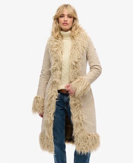 Faux Fur Lined Longline Afghan Coat