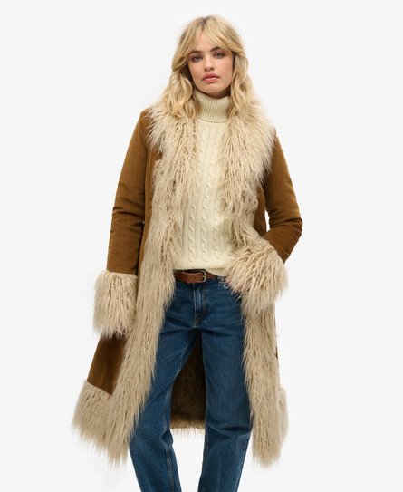 Faux Fur Lined Longline Afghan Coat