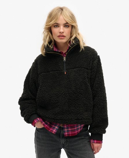 Womens Super Soft Zip Henley Jumper in Jet Black Superdry UK