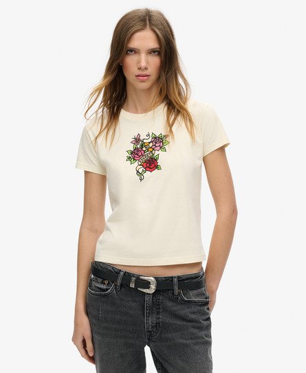 Figurbetontes Tattoo-T-Shirt mit kleinem Strassbesatz