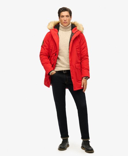 NWT cheapest Superdry Everest hooded parka jacket with faux fur trim in red