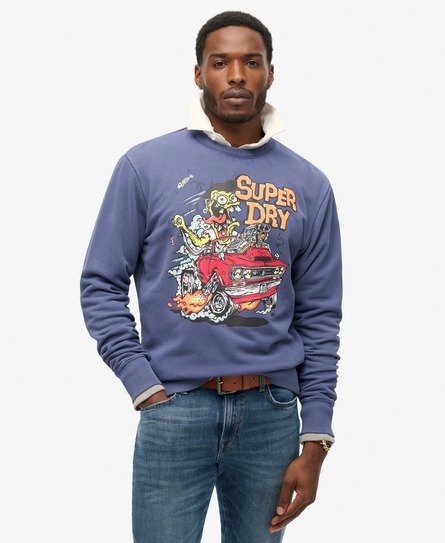 Superdry Mannen Dragnut Sweatshirt met Print en Losse Pasvorm Donkerblauw