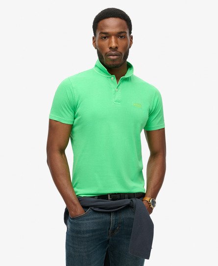 Superdry Mannen Essential Neon Poloshirt van Jersey met Logo Groen