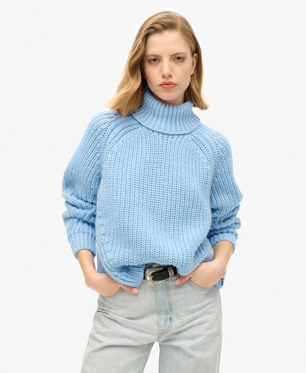 Superdry Women s Knitted Slouchy Stitch Roll Neck Sweater Blue Turtlenecks