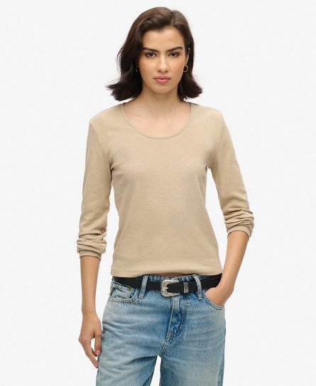 Fine Rib Scoop Neck Long Sleeve Top