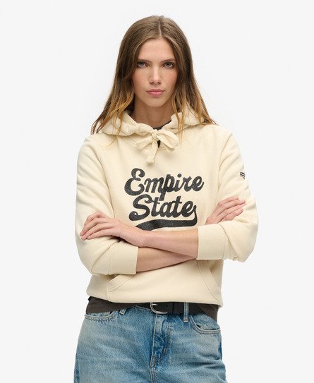 Superdry Vrouwen Sparkle Hoodie met Grafisch Logo Crème