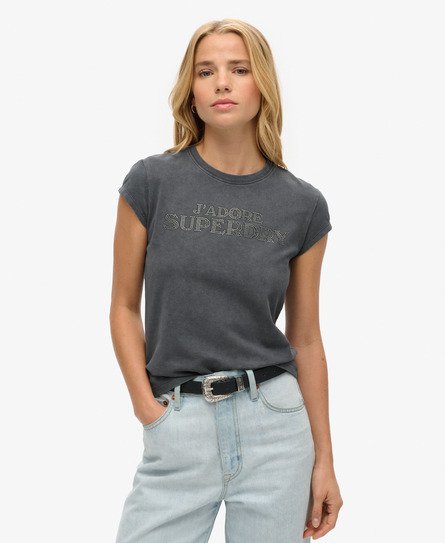 Sport Luxe T-shirt met print en kapmouwtjes