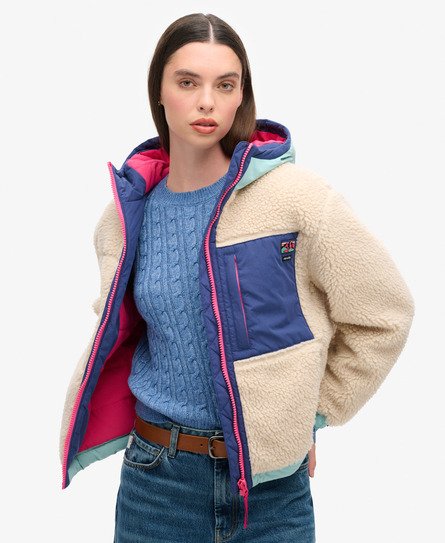 Vintage Sherpa-Jacke mit Kapuze