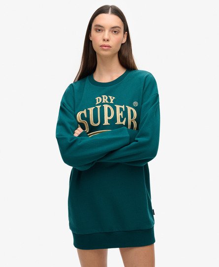 Vestido en tejido sudadera con logotipo metalizado Luxe