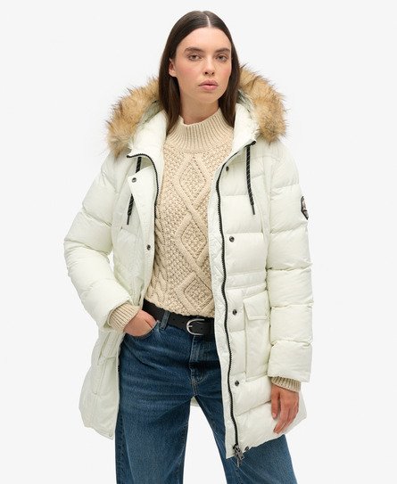 Superdry Vrouwen Everest Mid Pufferjas van Imitatiebont Wit