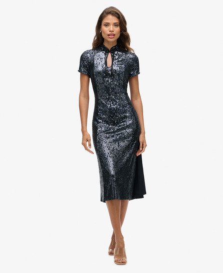 Mandarin Sequin Midi Dress