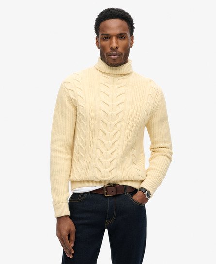 Superdry Men s The Merchant Store Cable Roll Neck Sweater Natural Turtlenecks