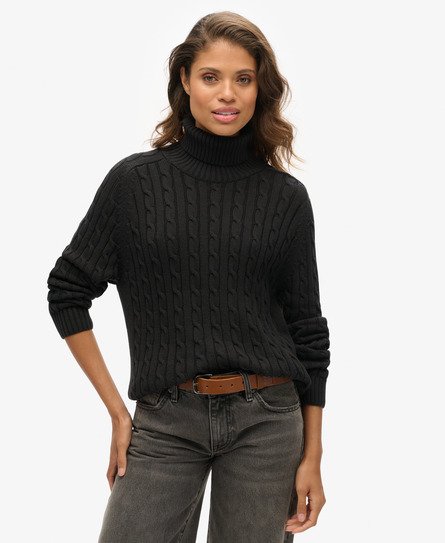 Slouchy Cable Roll Neck Jumper