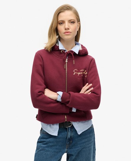 Superdry Vrouwen Luxe Hoodie met Metallic Logo en Rits Paars