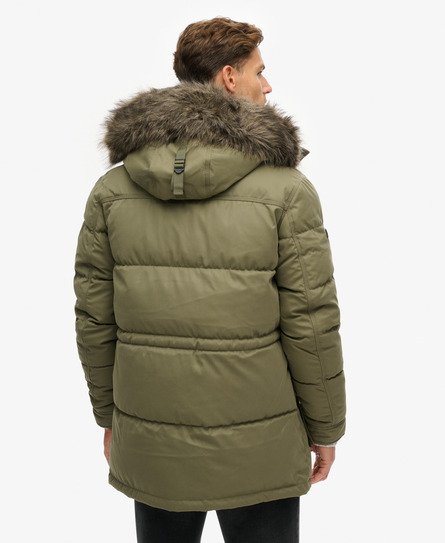 Men s Chinook Faux Fur Parka Coat in Dusty Olive Green Superdry UK