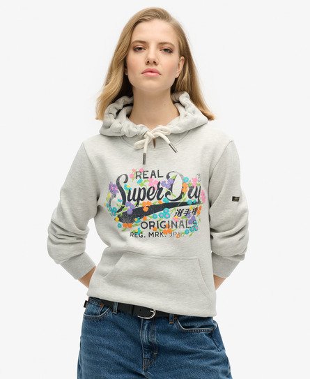 Superdry Vrouwen Real Originals Hoodie met Bloemenprint Lichtgrijs