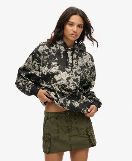 Superdry Vrouwen Utility Camo Hoodie met Logo en Losse Pasvorm Zwart