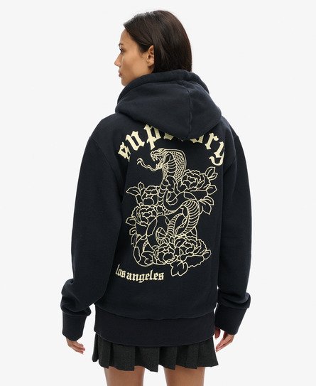 Oversized Tattoo Graphic Zip Hoodie