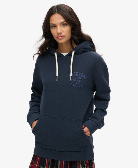 Superdry Vrouwen Oversized Machined Goods Workwear Hoodie Blauw