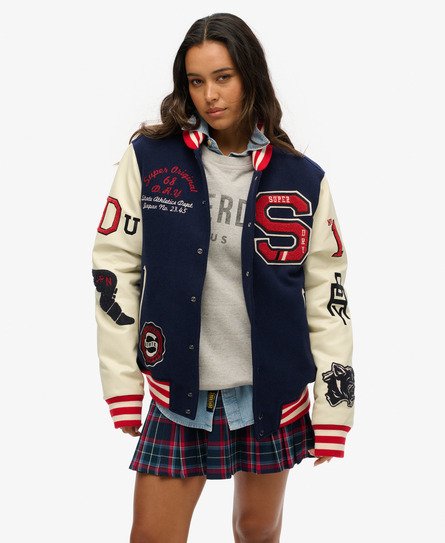 Giacca bomber oversize con applicazioni College Varsity