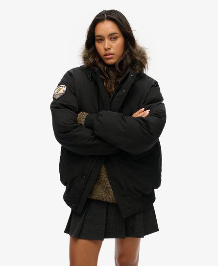 Superdry Vrouwen Oversized Everest Bomberjack van Imitatiebont Zwart