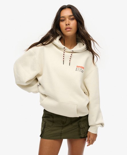 Superdry Vrouwen Utility Sport Hoodie met Logo en Losse Pasvorm Crème