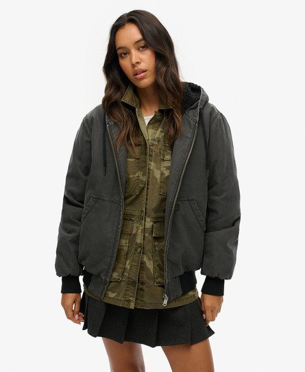 Oversized Vintage Workwear Hooded Bomber Jacket