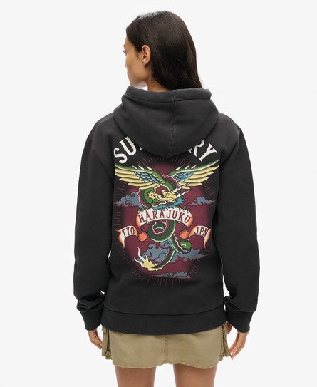 Superdry Vrouwen Tattoo Hoodie met Print Zwart