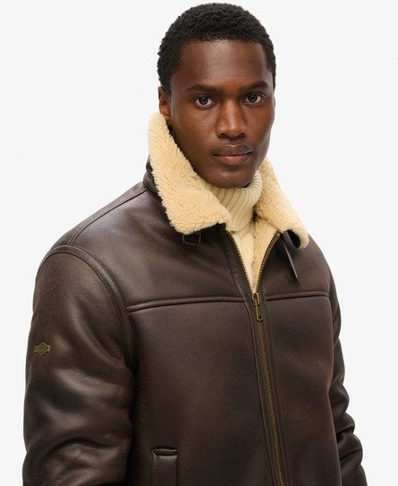 Men s Faux Shearling Aviator Jacket in Dark Brown Superdry UK