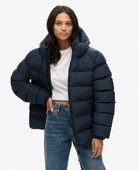 Superdry Vrouwen Oversized Sports Pufferjas met Capuchon Blauw