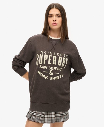 Superdry Vrouwen Oversized Workwear Sweatshirt met Applicatie Zwart