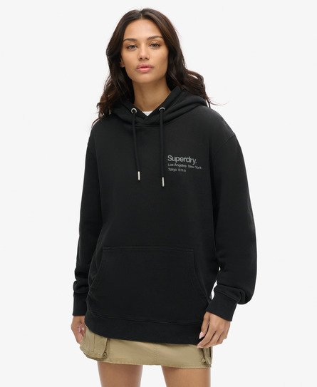 Superdry Vrouwen Core Logo City Hoodie met Losse Pasvorm Zwart