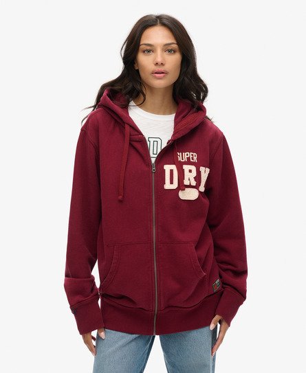 Superdry Vrouwen Vintage Athletic Hoodie met Rits Rood