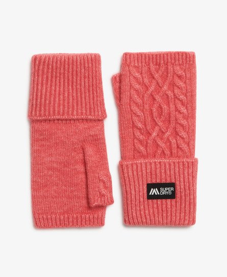 Superdry Vrouwen Kabelgebreide Luxe Handwarmer Handschoenen Roze