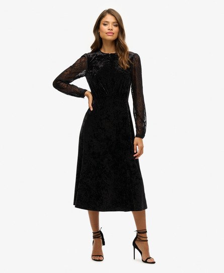 Lace Sleeve Velvet Midi Dress