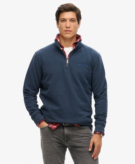 Superdry Mannen Kraagloos Essential Logo Sweatshirt Blauw