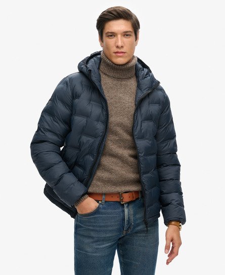 Navy quilted puffer jacket best sale