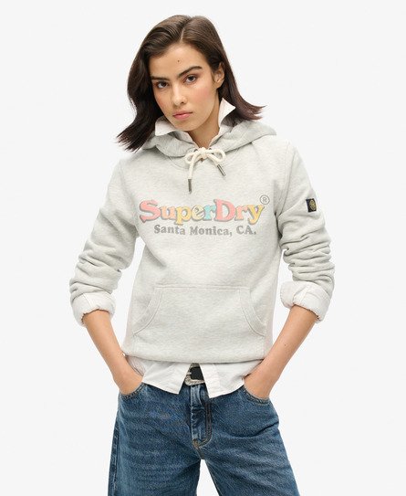 Superdry Vrouwen Rainbow Hoodie met Logo Lichtgrijs