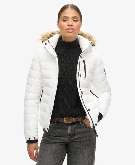 Faux Fur Short Hooded Puffer Jacket