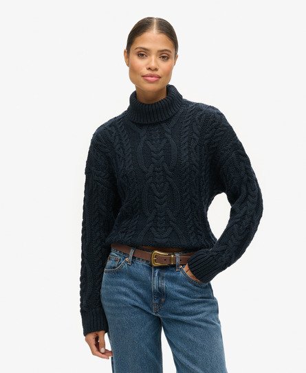 Cable Knit Polo Neck Jumper