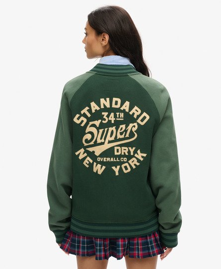 Superdry Vrouwen Oversized College Bomberjack van Jersey met Print Groen