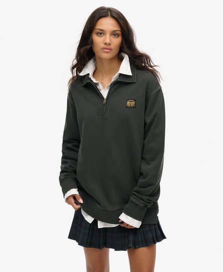 Oversized Contrast Stitch Half Zip Top