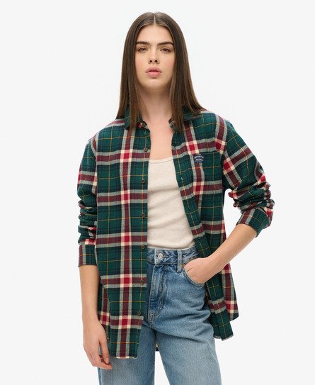 Superdry Vrouwen Oversized Katoenen Houthakkersoverhemd met Lange Mouwen Groen