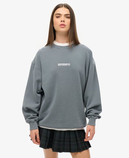 Oversized Micro Logo Graphic Loose Crew Sweatshirt