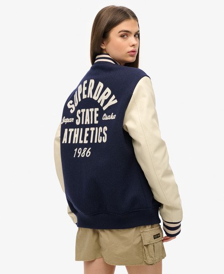 Oversized Varsity Chain Stitch Bomber