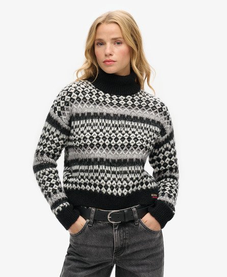 Womens Roll Neck Crop Knit Jumper in Black Superdry UK