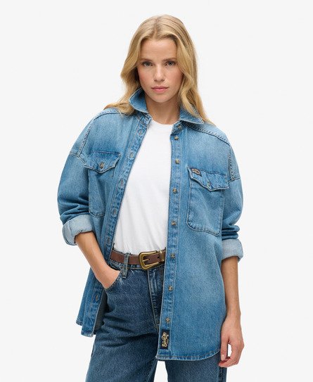 Overdimensjonert denim skjortejakke