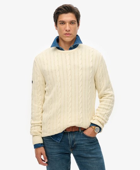 Maglione girocollo classico in cotone a trecce