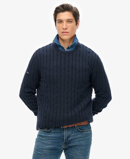 Maglione girocollo classico in cotone a trecce