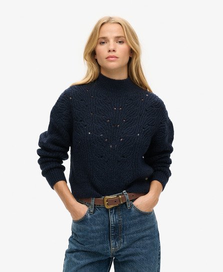 Pointelle Pullover mit Zopfmuster